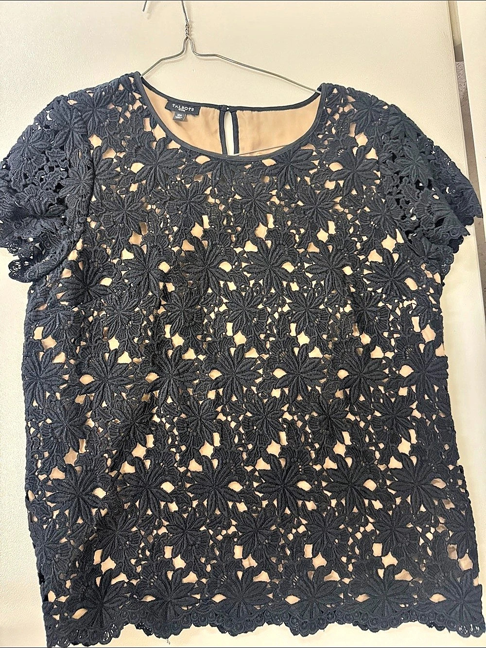 Talbots Floral Lace Blouse in Black Size 10